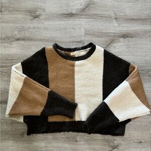 Colorblock Sweater - Black, Brown, Cream